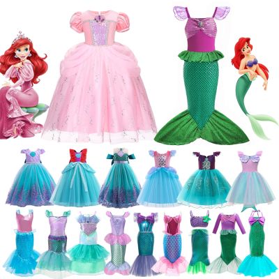Disney Ariel Little Mermaid Princess Girls Dress Cosplay Kids Vestidos Costume Party Carnival Children Halloween Clothes