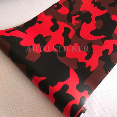 【YF】 50cm Width Bright Red Black Camo Vinyl Wraps Film Sheet Adhesive Skateboard Snowboard Motorcycle Sticker Car Decal Wrap
