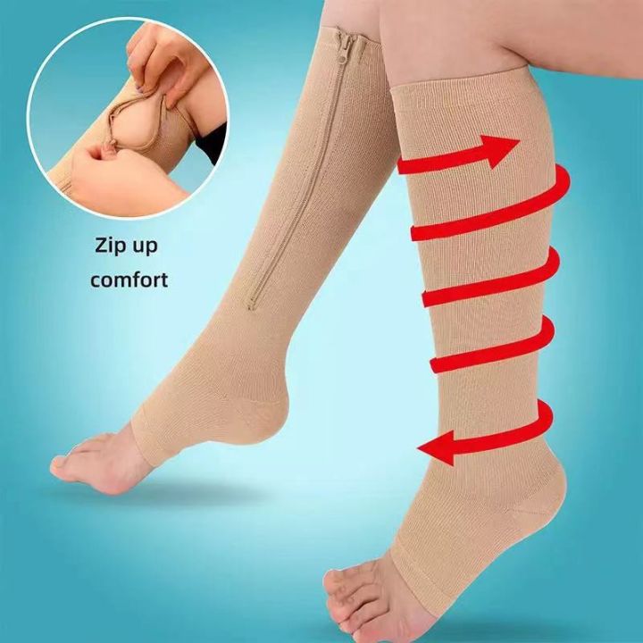 1Pair Sport Zipper Compression Socks Zip Shape Leg Support Knee Stockings  Sox Open Toe Comfortable