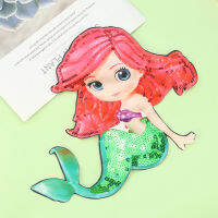 Kawaii Redhead Mermaid Princess เย็บปักถักร้อยเลื่อม Appliques สาวรีดผ้า Patches DIY เสื้อผ้าอุปกรณ์เย็บผ้าผ้า-Piejt