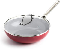 Red Volcano Textured Ceramic Nonstick 12-in-1 กระทะอเนกประสงค์พร้อมฝาปิด 11"