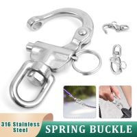 1PC 70mm Spring Buckle Swivel With Snap Shackle Panic Hook 70mm Eye Fork 316 Silver Stainless Steel