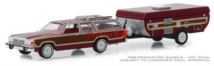 greenlight-1-64-1981-ford-ltd-country-squire-and-pop-up-trailer-alloy-toy-cars-metal-diecast-model-vehicles-for-children-gift