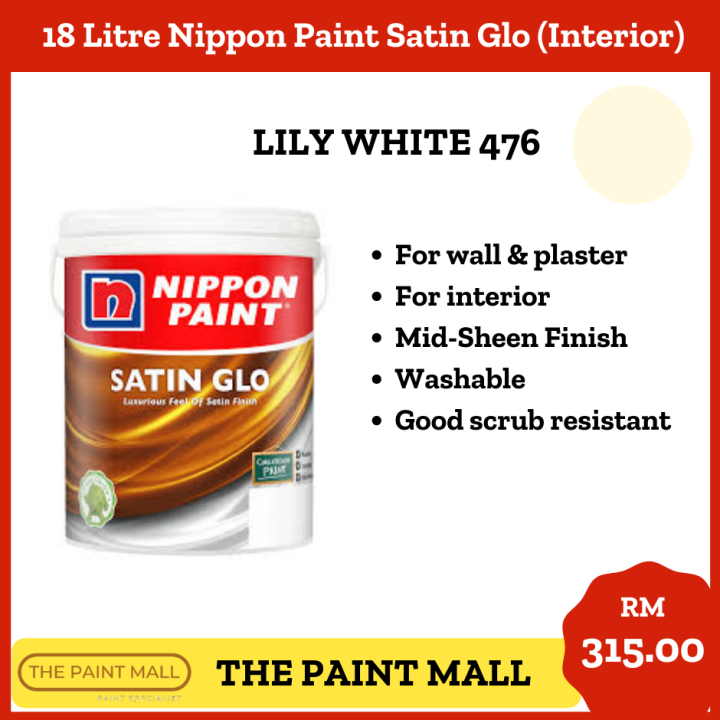 [The Paint Mall] 18L Nippon Paint Satin Glo 476 Lily White Interior Wall Paint Lazada