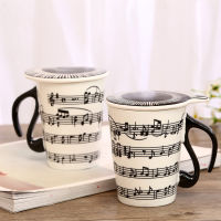 Creative Ceramic Music Cup Musical Note Mug Couple Keyboard Pair Cup with Lid Coffee Cup