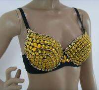 Fashion Women Rock Gaga Goth Punk Rhinestones Sequins Chains Deco Push-up Bikini Bra Clubwear Vest