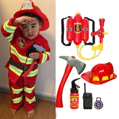 Kids Cosplay Costumes Firefighter Uniform Halloween Carnival Party Kids Children Sam Fireman Role Clothing Suit Boy Performance