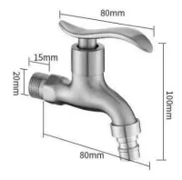 ก๊อกน้ำสแตนเลสแท้ พร้อมหัวเสียบสายยาง (Stainless Steel 304) (0438)