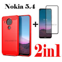 2in1สำหรับ Nokia 5.4เคสโทรศัพท์ Nokia 5.4กระจกเทมเปอร์ Nokia 3.4 2.4 1.4 Nokia 1.3 2.3ปลั๊กกันกระแทกซิลิโคนคาร์บอนไฟเบอร์ Texture TPU อ่อนแปรง + กระจกเทมเปอร์ฟิล์ม