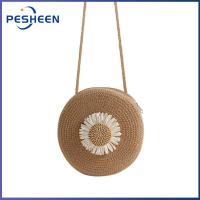 Straw Woven Messenger Bag Circle Summer Beach Round Rattan Cross Body Handbags