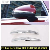 “{》} ฝาครอบตกแต่งลวดลายกระจกมองหลัง2ชิ้นสำหรับ Mercedes-Benz CLA 200 C118 W118 2020 - 2022 ABS อุปกรณ์เสริมโครเมี่ยมภายนอก