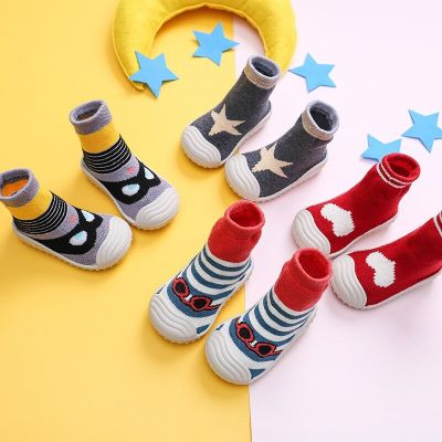 ☎ Autumn and Winter New Towel Thickening Childrens Floor Socks Baby Baby Toddler Shoes Rubber Sole Cartoon Tube Socks