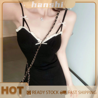 hanshi [2023 new HOT FASHION] lazlook ชุดนอนสายเดี่ยวคอวีผูกโบว์หวานเข้ารูปเซ็กซี่ที่สามารถสวมใส่ข้างนอกได้