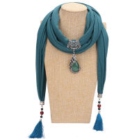 Ceramic Beaded Tassel Peacock Pendant Scarf Womens Scarf Ethnic Scarf Nature Stone Fringe Tassel Scarf