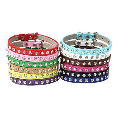 Colorful Shining Diamond Rhinestone Pet Collar PU Leather Neck Strap Safe for Cat Dog Soft Pet Supplies Accessories XS/S Leashes