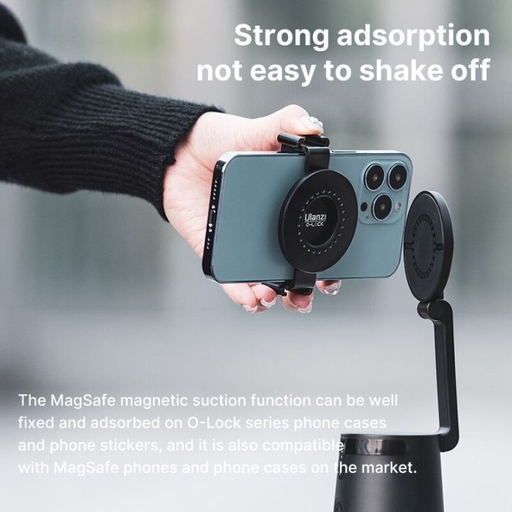 ulanzi-สมาร์ทเซลฟี่360-ที่ยึดหมุนได้การควบคุมท่าทางจดจำใบหน้าขาจับ-magsafe-สำหรับการถ่ายภาพโทรศัพท์