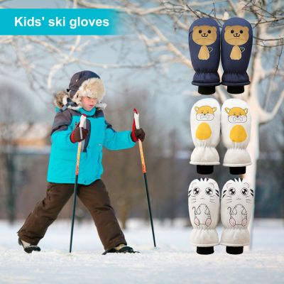 ถุงมือสกีถุงมือสกีกันลมพิมพ์ลายการ์ตูนสำหรับเด็กวัยหัดเดินกันน้ำถุงมืออบอุ่นฤดูหนาวหนาเฉียบ