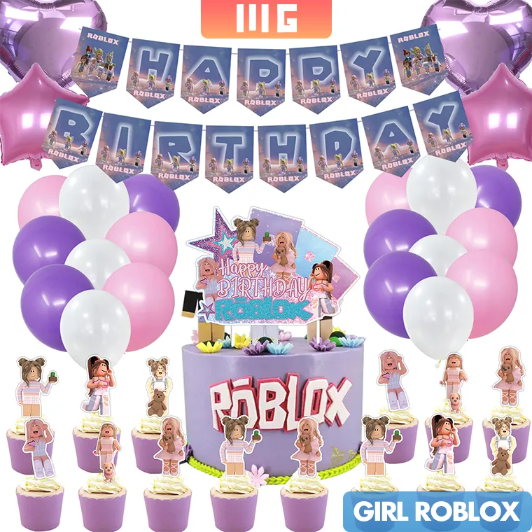 ROBLOX Mundo Virtual Sandbox Menina Rosa Aniversário Tema Festa Decoração  Bandeira Balão Bolo Inserção Festa Feriado Menina Bonito Festa - AliExpress