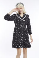 EP เดรสสั้นลายจุดผสมฟลอรัล ผู้หญิง สีดำ | Floral and Dot Print Short Dress | 4583