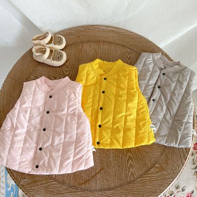 （Good baby store） LZH Toddler Baby Boy Girl Cotton Warm Vest 2022 New Spring Autumn Children Coat For Kids All Match V Neck Solid Jacket 0 3 Years