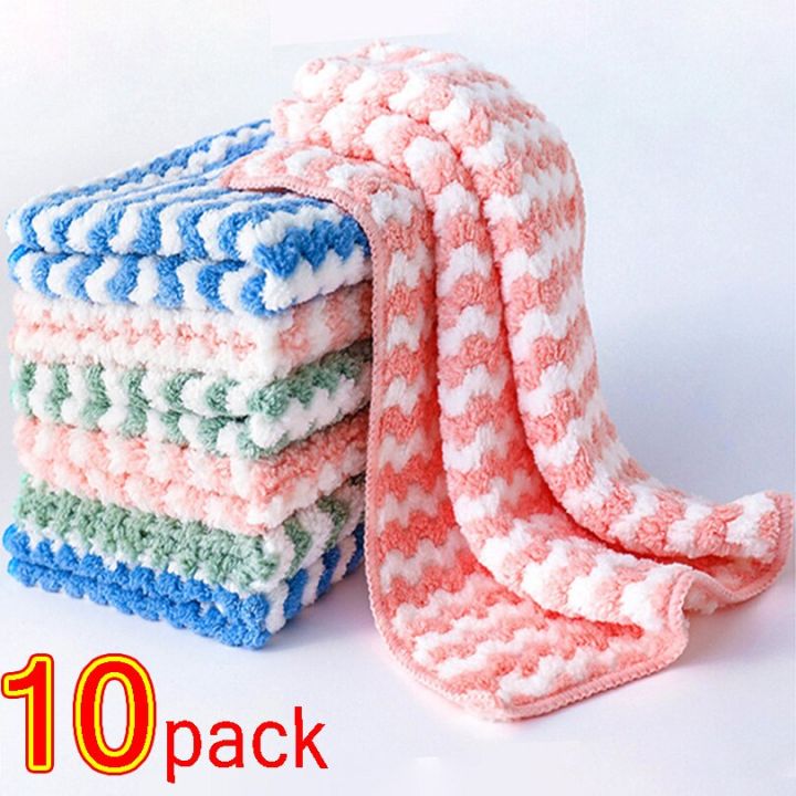 10 Pack Kitchen Cloth, Microfiber Dish Towels Washcloths, Super Absorbent  Coral