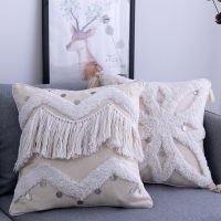 Moroccan Style Cushion Cover 45x45cm Beige Zip Pillowcase Diamond Fringed Square Pillow Cover Home Decor For Sofa Living Room