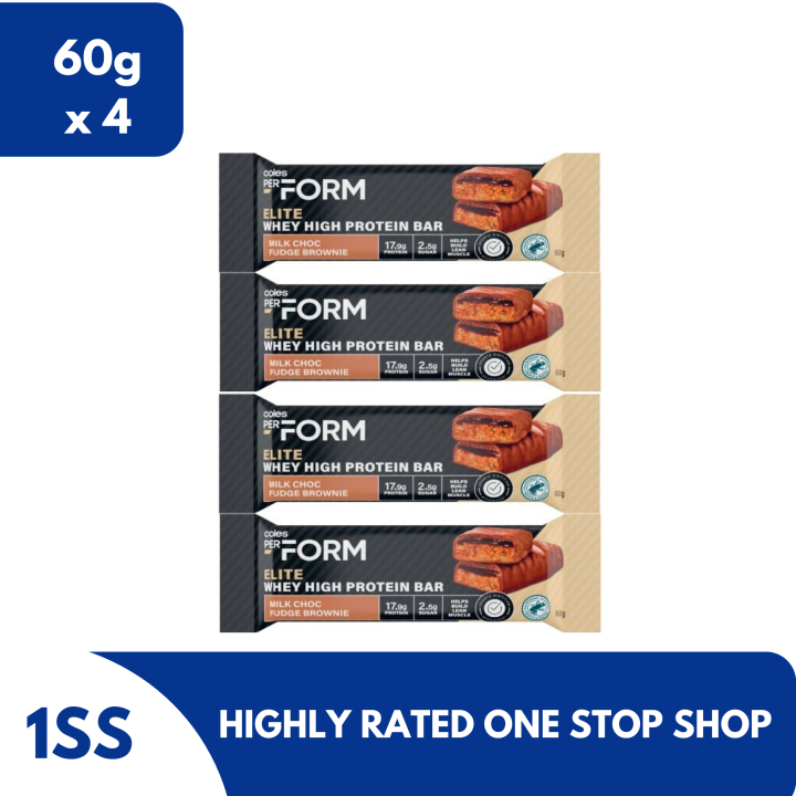 Coles PerFORM Elite Whey High Protein Brownie Bar, 60g set of 4 Lazada PH