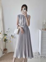 【hot】 Womens Pleated Dresses A-line Pullover Vestidos Fashion Korean Sleeveless