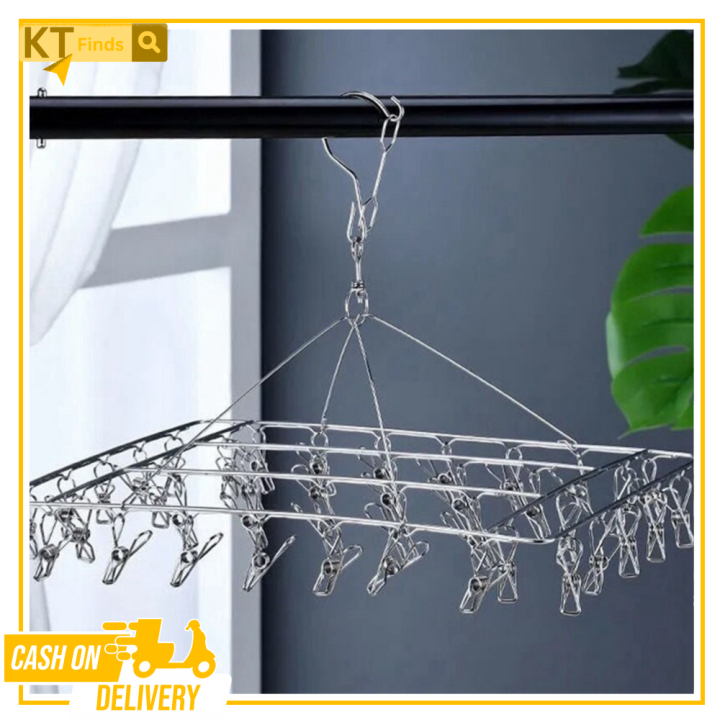 KT Finds Multifunctional Stainless Steel Cloth Hanger Drying Rack with
