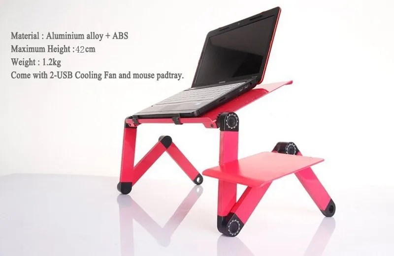 Two Fan Laptop Desks Portable Folding Computer Desk Adjustable Foldable Laptop Notebook Lap PC Folding Desk Table Vented Stand Bed Tray