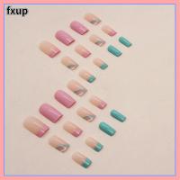 FXUP เล็บปลอมแบบเฟรนช์แต่งเล็บสวมใส่ได้คลุมทั้งหมดหัวสี่เหลี่ยมเล็บปลอมถอดออกได้เล็บปลอมผู้หญิง