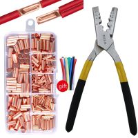 250pcs GT Copper Connecting Pipe Wire Joint Small Copper Tube Terminal Cable Lug Bootlace Ferrule Kit with Crimping Pliers