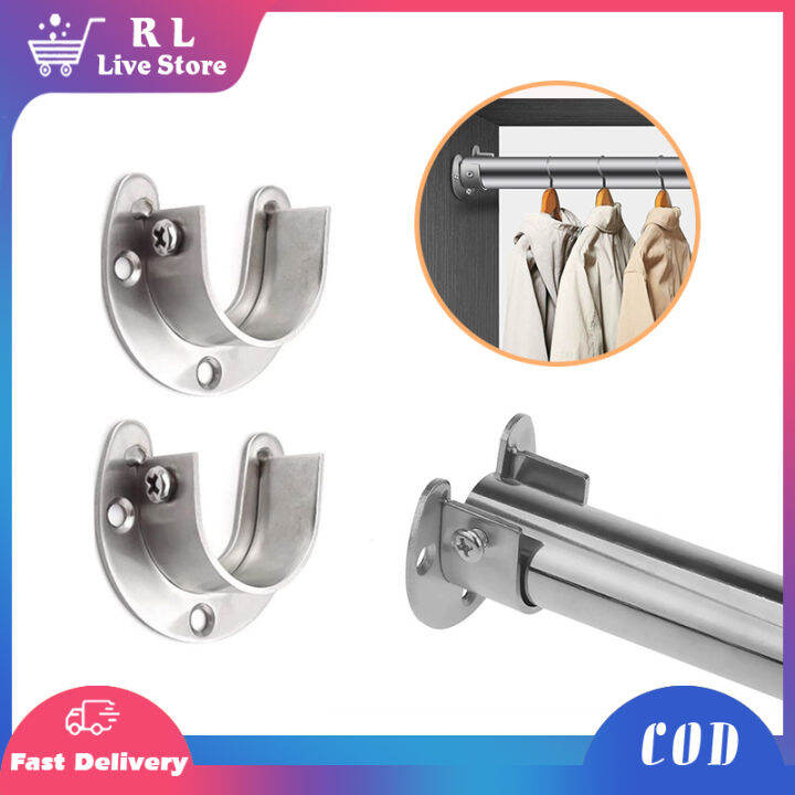 2pcs Stainless Steel Wardrobe Rod Bracket Closet Flange Rod End ...