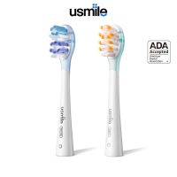 Usmile อุปกรณ์เปลี่ยนหัวแปรงสีฟันไฟฟ้ากันสะเทือนสีขาวสะอาดพร้อมผ้าคลุมเวลาเดินทางสำหรับทุกรุ่น-2ชิ้น