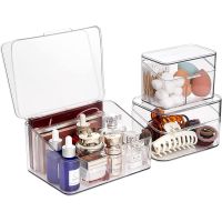 Bathroom Storage Box, Clear Desktop Makeup Organizer With Lid Prevent Dust, Suitable for Cosmetic, Toiletries, Sanitary Product