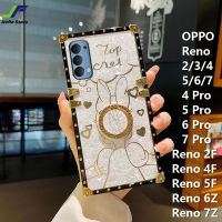 JieFie สแควร์กรณีโทรศัพท์หรูสำหรับ OPPO Reno 4F / 5F / 2F / 6Z / 7Z / Reno 2 / 3 / 4 / 4 Pro / 5 / 5 Pro / 6 / 6 Pro / 7 / 7 Pro น่ารักการ์ตูนมินนี่คู่กรณีโครเมี่ยมเงานุ่ม TPU ปกโทรศัพท์ + แหวนยืน