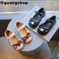 guangshop น่ารัก Shining Girls สิทธิบัตรหนังแบนรองเท้า Polka Pot Bowknot Soft Sole Anti-Slippery รองเท้าเด็ก3-16ปี T22N08CC-146