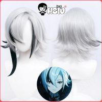 Arlecchino Cosplay Wig Game Genshin Impact Cosplay HSIU 45CM Silver white dyed black Short hair Synthetic Wig+Wig Cap