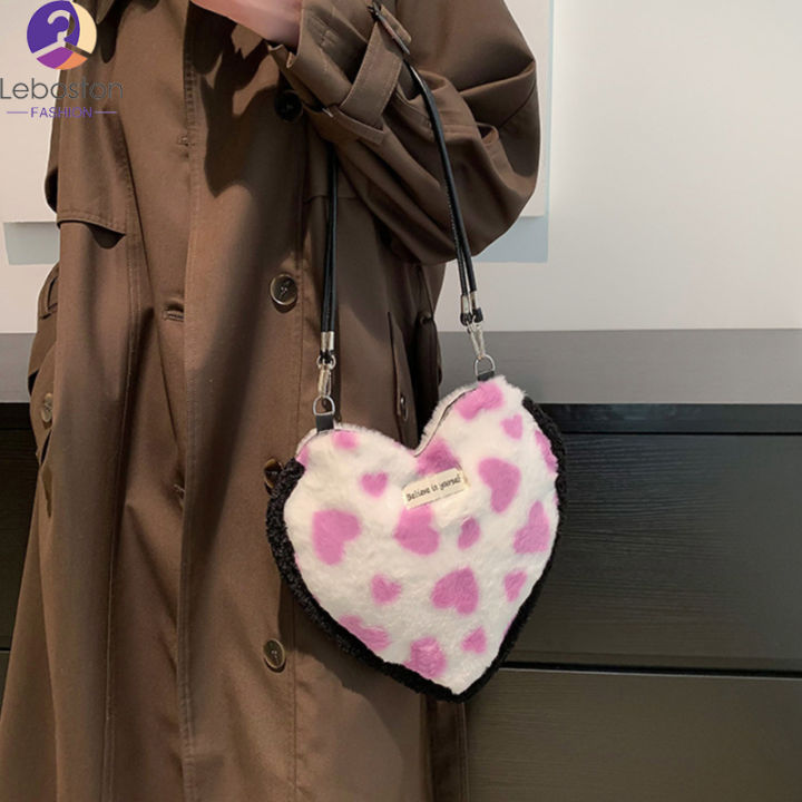 กระเป๋าแบบหนีบแขนรูปหัวใจแสนหวานสำหรับผู้หญิงของขวัญกระเป๋าสะพายไหล่สำหรับเด็กผู้หญิงแบบมีซิป