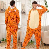 ผู้ใหญ่สัตว์ Onesies เสือชุดนอนชุดชุดนอนผู้หญิงผู้ชายฤดูหนาว U Nisex หมูแพนด้าเครื่องแต่งกายเด็กน่ารักการ์ตูนชุดนอนผ้าสักหลาด