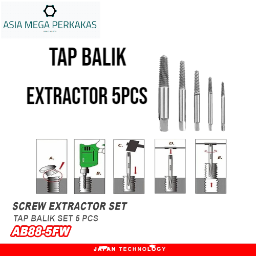 Pembuka Baut Rusak Patah Tap Balik Bolt Extractor Set Pcs Diameter Baut Mm Asia Mega