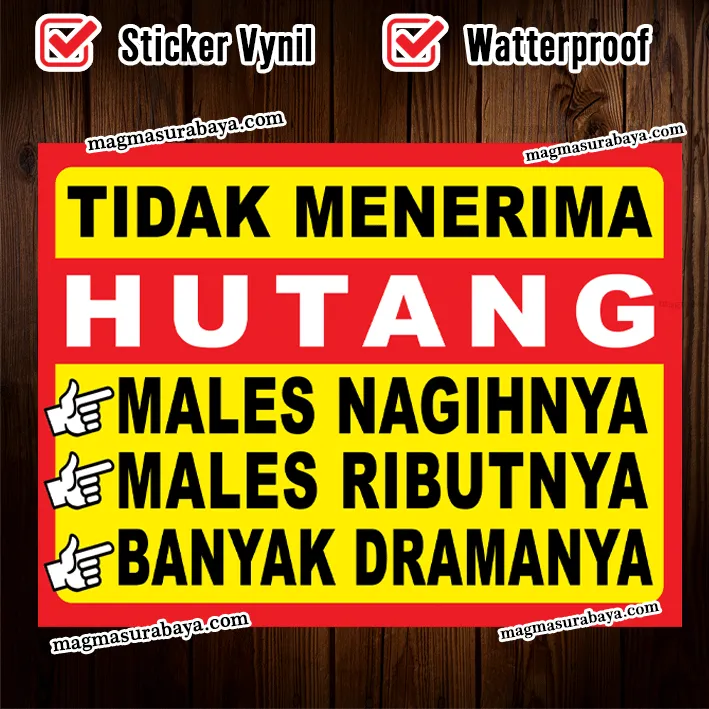 Stiker Tidak Menerima Hutang Tidak Boleh Hutang Tidak Boleh Ngutang