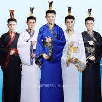 Traditional Chinese Costume Men Folk Dance Clothes Adult Han Dynasty Swordsman Hanfu Dress Oriental New Year Clothes Stage Wear