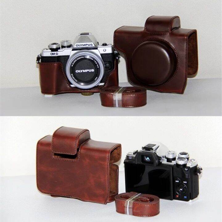 กระเป๋ากล้องหนัง-pu-เคสสำหรับ-olympus-om-d-e-m10-mark-ii-iii-em10iii-em10ii-14-42มม-พร้อม-tali-bahu