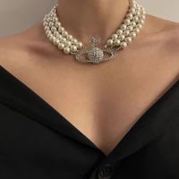 Kalung Wanita Triple Pearl Joker Cahaya Mewah Kalung Rantai Tulang Selangka