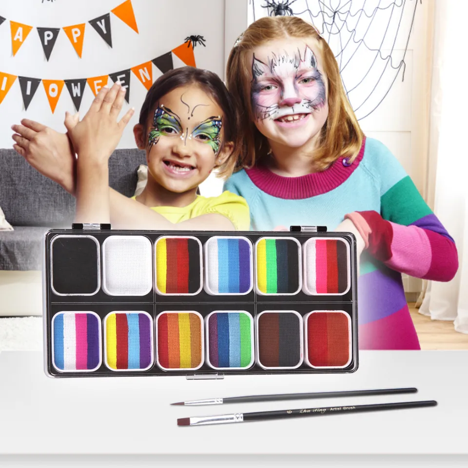 Kraze FX Celebration Professional Face Painting One Stroke Split Cake  Palette, Water Activated, Hypoallergenic, Safe, Non Toxic Halloween Party  Makeup Face Paint Kit for Sensitive Skin, Kids & Adults 