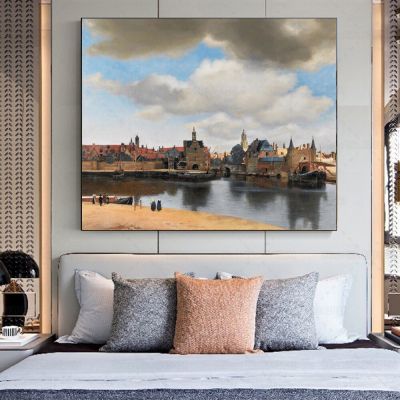 มุมมองของภาพวาดผ้าใบคลาสสิก Delft-Dutch Golden Age City Trade พิมพ์โปสเตอร์ Wall Art Decor-Johanna Vermeer 1661