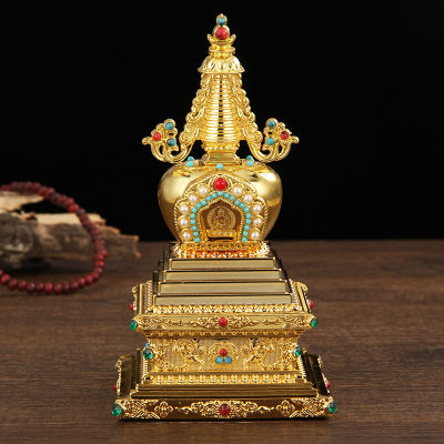 【High-quality】 เจดีย์มีส่วนของพระพุทธและกล่อง กาบูความสูงของตัวเรือนสังกะสีอัลลอยด์สีทองของตกแต่งแบบทิเบต