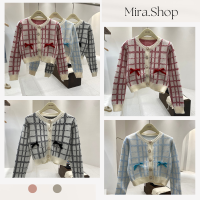 Mira_shop เสื้อไหมพรมแขนยาวกระดุมลายสก็อต คอลใหม่ พร้อมส่ง 6993#