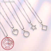 ☁ஐ☊ 5 Modle 925 Sterling Silver Crystal Zircon Star Heart Circle Square Pendant Necklace For Women Match 45cm Chain choker kolye